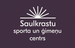 Saulkrastu sporta un ģimeņu centra logo uz tumši violeta fona